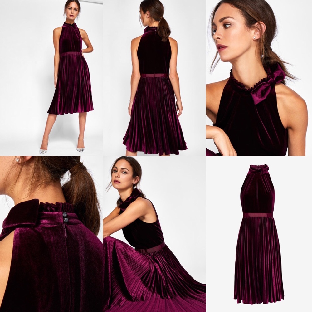 Cornela Pleated Velvet Midi Dress